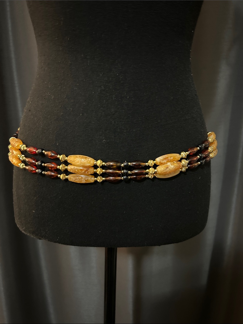 Triple Strand Amber and Garnet Beaded Waist Chain